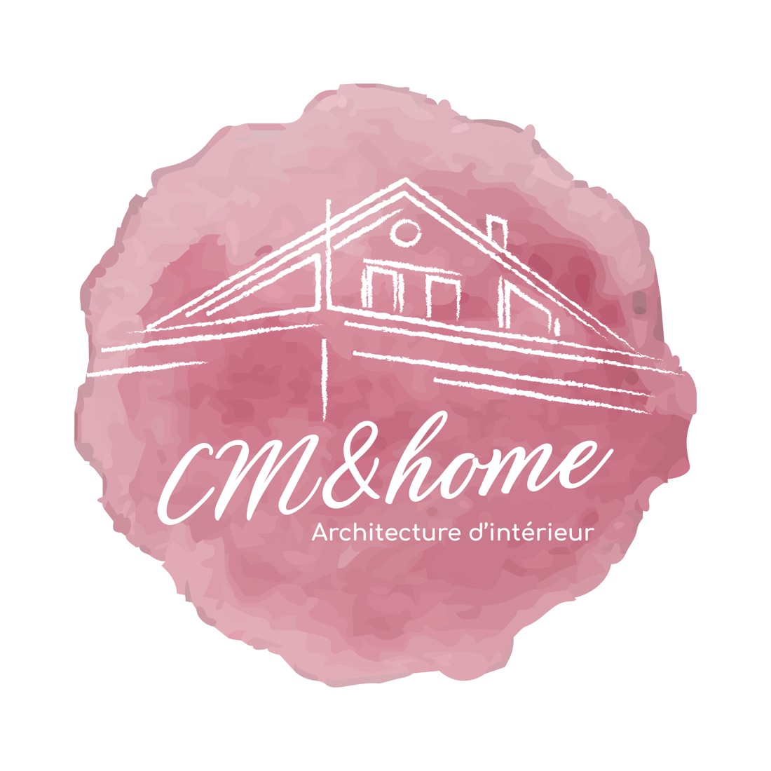 Version aquarelle rose du logo CM&home